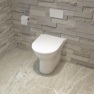 Bathroom Back to Wall Toilet Modern Pan Soft Close Seat Space Saving White