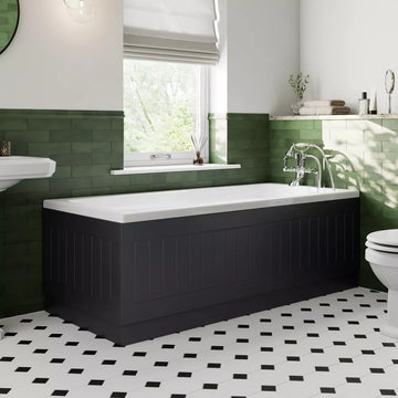 Black Gloss Bath Panel 1700mm - Tongue & Groove Side MDF Bathroom