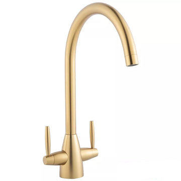 Astini Sopra Brushed Brass Twin Lever Kitchen Mixer Tap