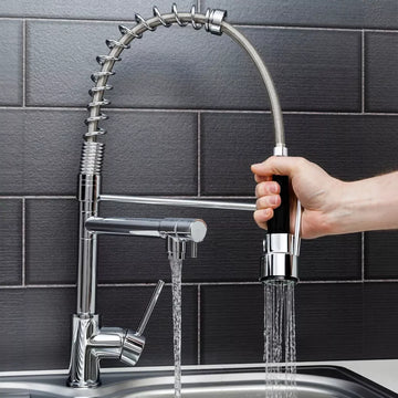 Modern Mono Pull Out Kitchen Mixer Tap Dual Spout Spray Single Lever Chrome