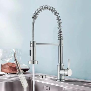 Modern Monobloc Pull Out Kitchen Mixer Tap Dual Spout Spray Single Lever 360°