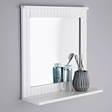 MAINE White Bathroom Wood Frame Mirror Wall Mounted with Cosmetics Shelf