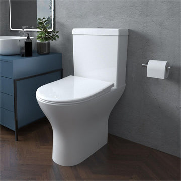 Bathroom Close Coupled Toilet Slim Soft Close Seat Cistern WC Modern Toilet Pan