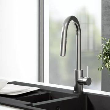 Pull Out Kitchen Mixer Tap Dual Spray Swivel Spout Single Lever Brushed Steel