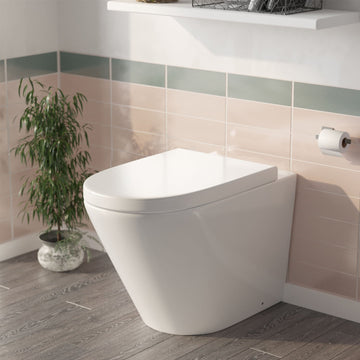 Bathroom Elen Back To Wall WC Rimless Toilet Pan Soft Close Seat + Concealed Cistern