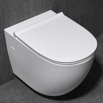 Bathroom Toilet Pan Ceramic Wall Hung Round WC White + Soft Close Seat 555mm
