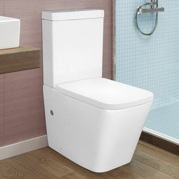 Bathroom Square Rimless Close Coupled Pan, Cistern Toilet Seat