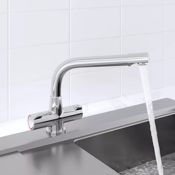 Kitchen Sink Mixer Tap Mono Swivel Spout Twin Handle Lever Heavy Duty Chrome
