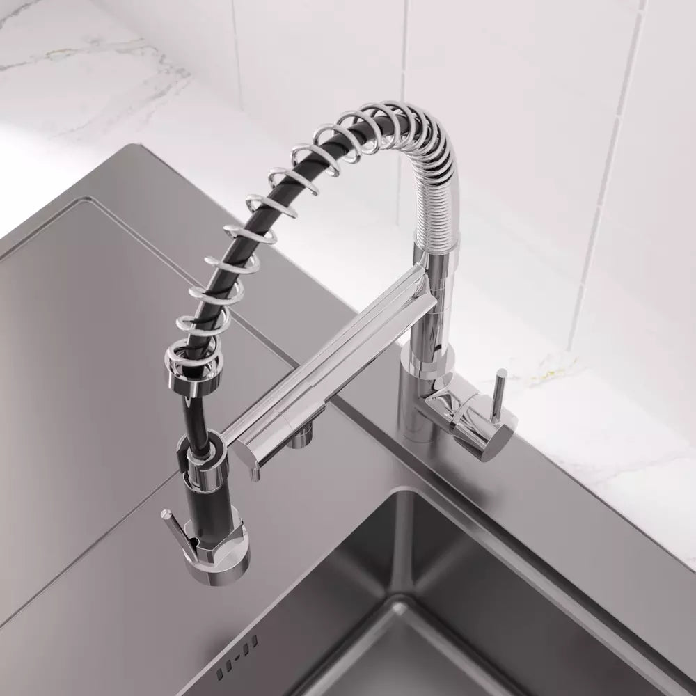 Modern Mono Pull Out Kitchen Mixer Tap Dual Spout Spray Single Lever Chrome