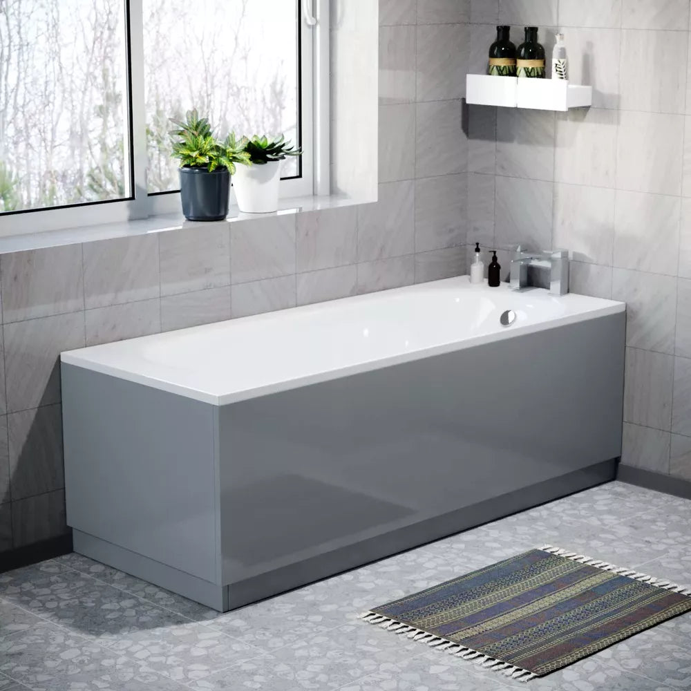 Nes Home 1700 mm Steel Grey Front Side Bath Panel Durable PVC + Plinth