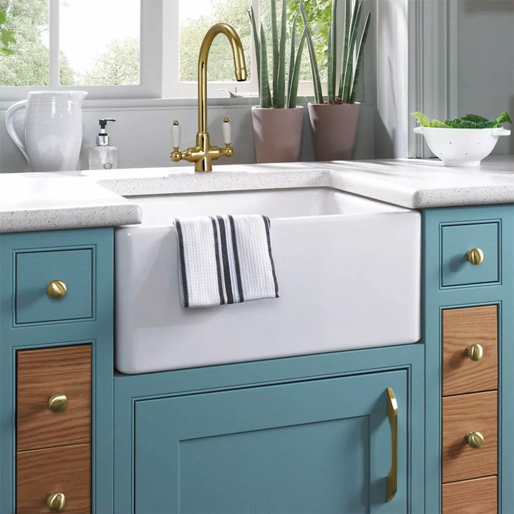 Astini Colonial English Gold & White Ceramic Handle Kitchen Sink Mixer Tap