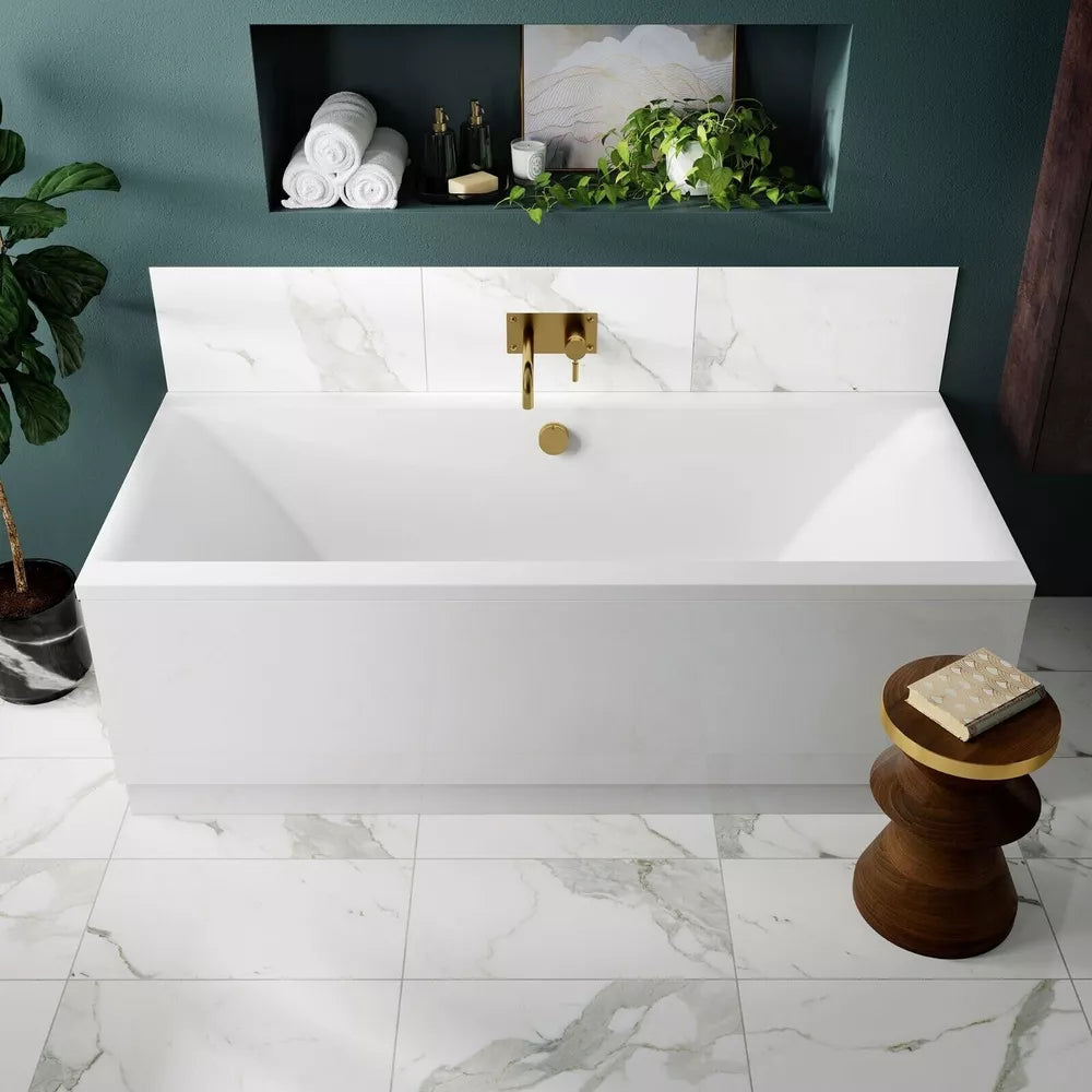 Nuie Asselby Square Double Ended Bath Modern White Bathroom Tub 1700mm / 1800mm