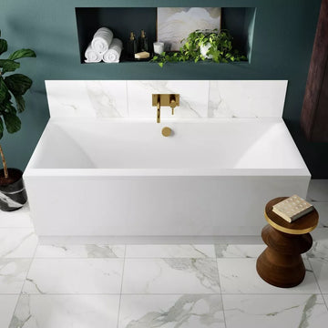 Nuie Asselby Square Double Ended Bath Modern White Bathroom Tub 1700mm / 1800mm