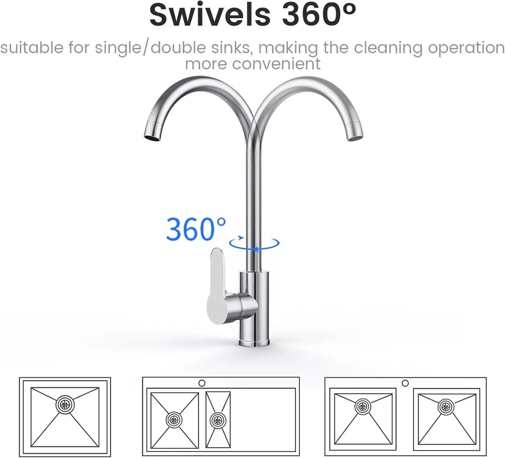 Kitchen Sink Mixer Taps Swivel Spout Single Lever Tap Mono Modern Chrome Faucet