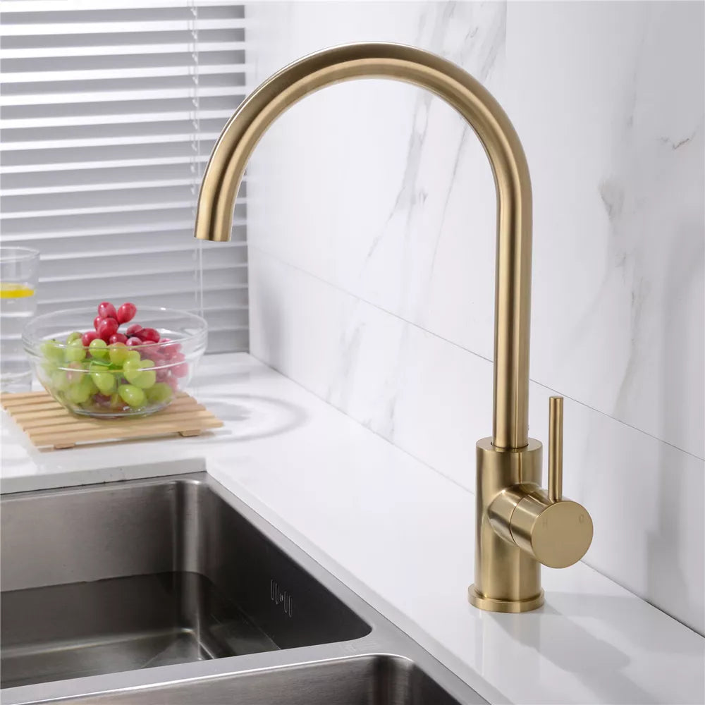 Brass Kitchen Dual Sink Mixer Taps 360° Swivel Spout Laundry Faucet,Brushed Gold