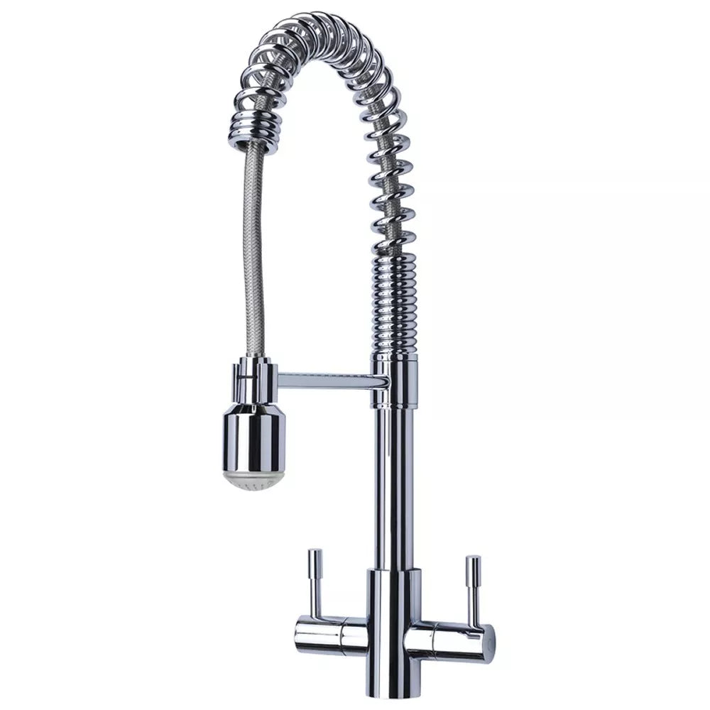 Astini Groove Chrome Twin Lever Pullout Spout Kitchen Sink Mixer Tap AST173