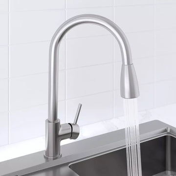 Kitchen Mono Mixer Tap Single Lever Pull Out Swivel Spout Brushed Finish