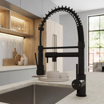 Matt Black Pull Out Kitchen Mixer Tap Dual Spout Spray Mono Swivel Single Lever