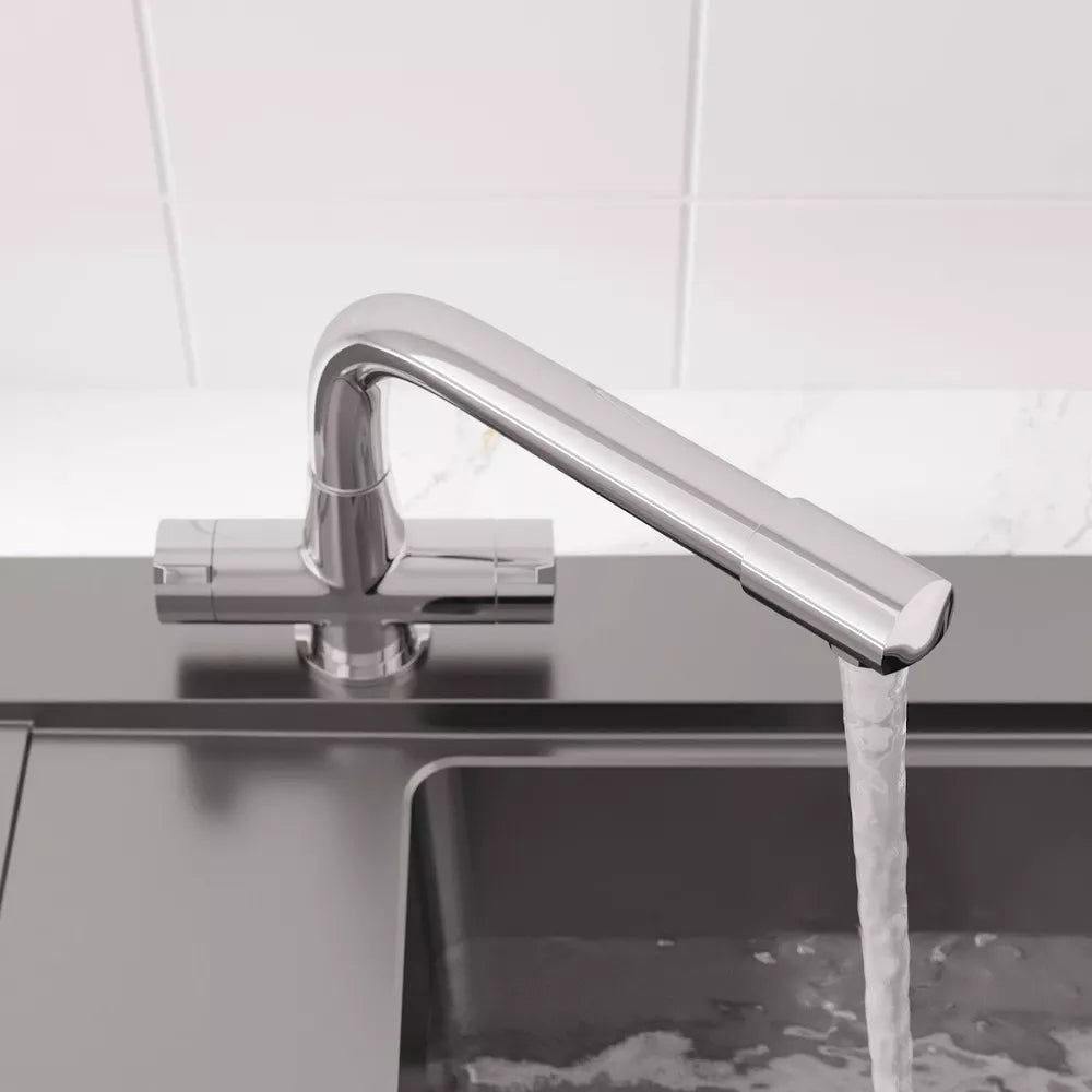 Kitchen Sink Mixer Tap Mono Swivel Spout Twin Handle Lever Heavy Duty Chrome