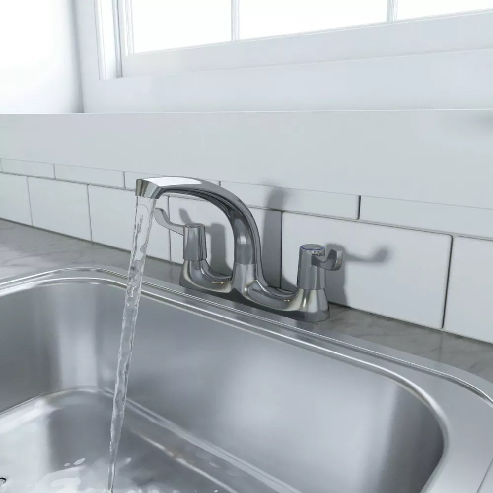 Modern Dual Lever Chrome Kitchen Sink Mixer Taps 2 Hole Deck Mounted Tap Faucet