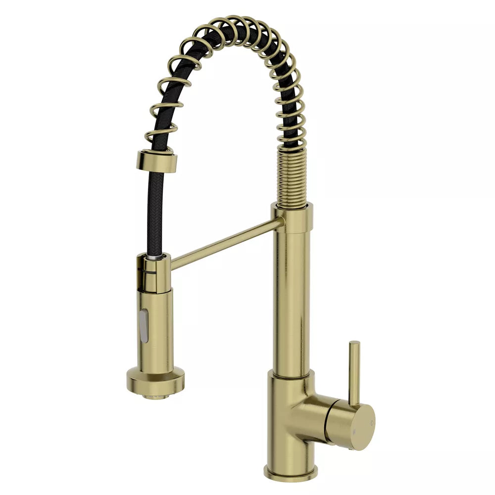Brushed Brass Pull Out Kitchen Mixer Tap Single Lever Mono Swivel Spout Modern