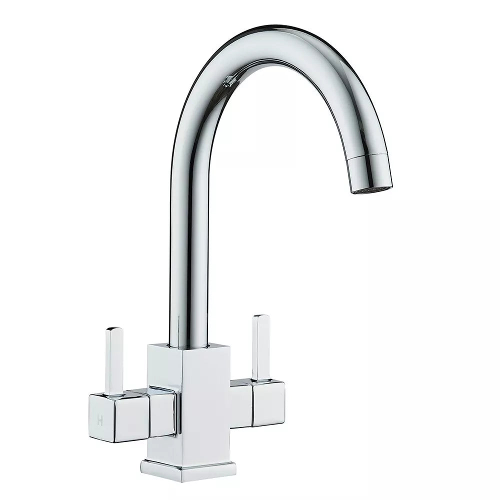 Modern Kitchen Sink Mixer Taps Swivel Spout Twin Lever Tap Mono Chrome Faucet