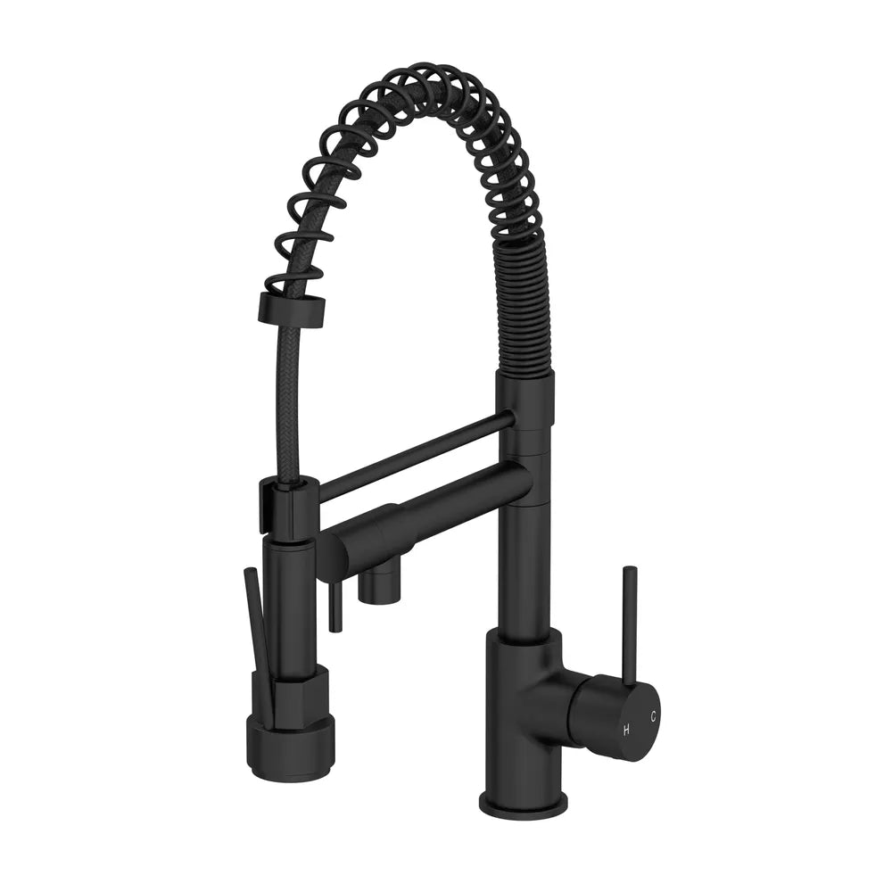 Matt Black Pull Out Kitchen Mixer Tap Dual Spout Spray Mono Swivel Single Lever