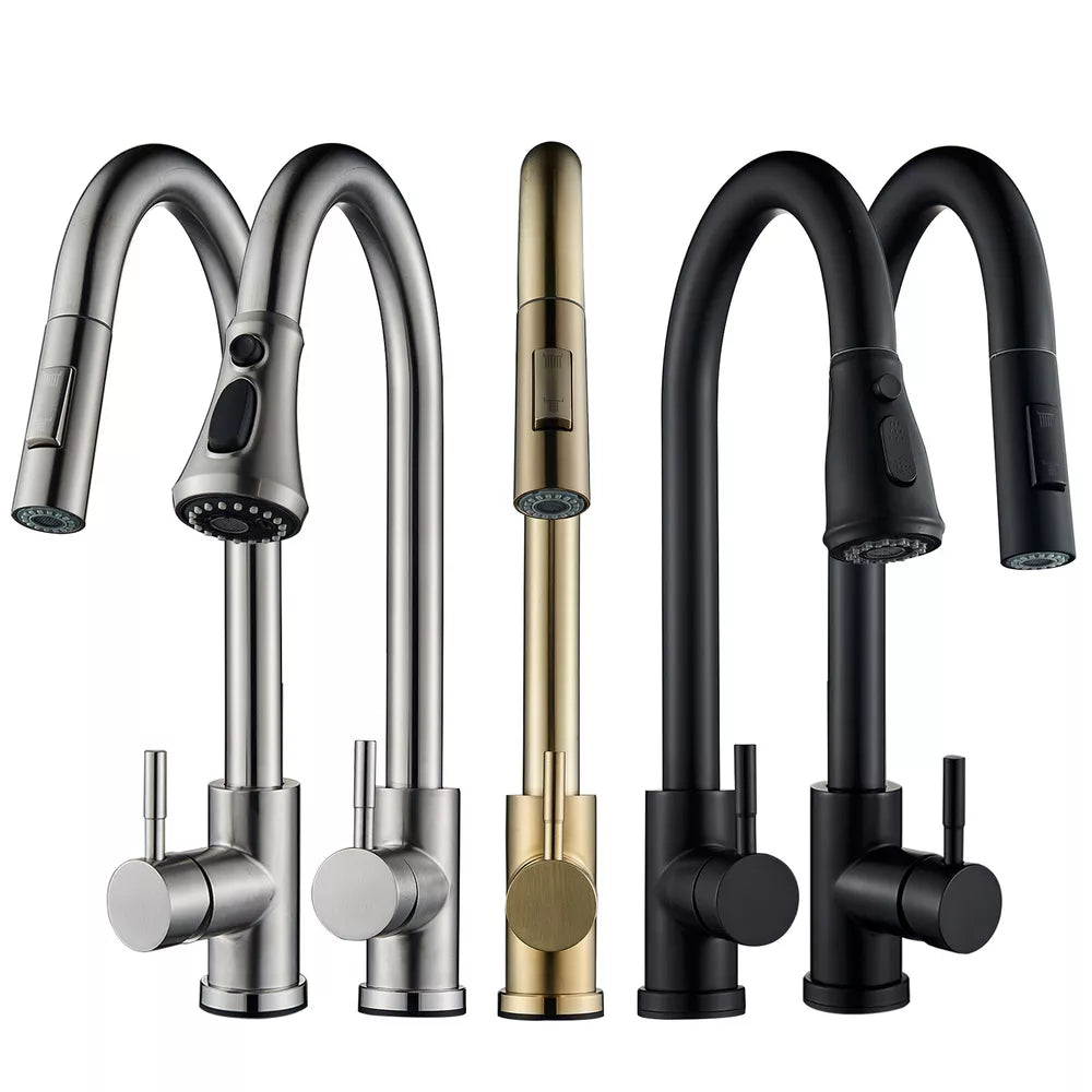 Modern Mono Kitchen Mixer Tap Pull Out Spray Head Single Lever Swivel Sink Taps