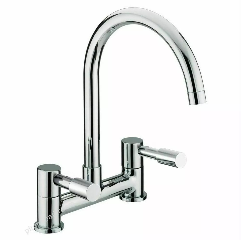 Modern Dual Lever Chrome Kitchen Sink Mixer Taps 2 Hole Deck Mounted Tap Faucet