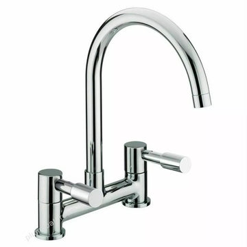 Modern Dual Lever Chrome Kitchen Sink Mixer Taps 2 Hole Deck Mounted Tap Faucet
