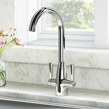 Kitchen Sink Mixer Taps Swivel Spout Dual Lever Tap Mono Modern Chrome Faucet