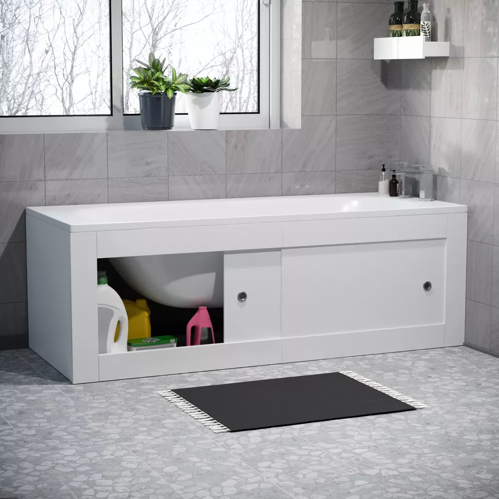 Nes Home 1800mm Bath Front Panel with 2 Sliding Doors PVC + Plinth White