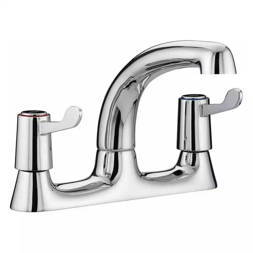 Modern Dual Lever Chrome Kitchen Sink Mixer Taps 2 Hole Deck Mounted Tap Faucet