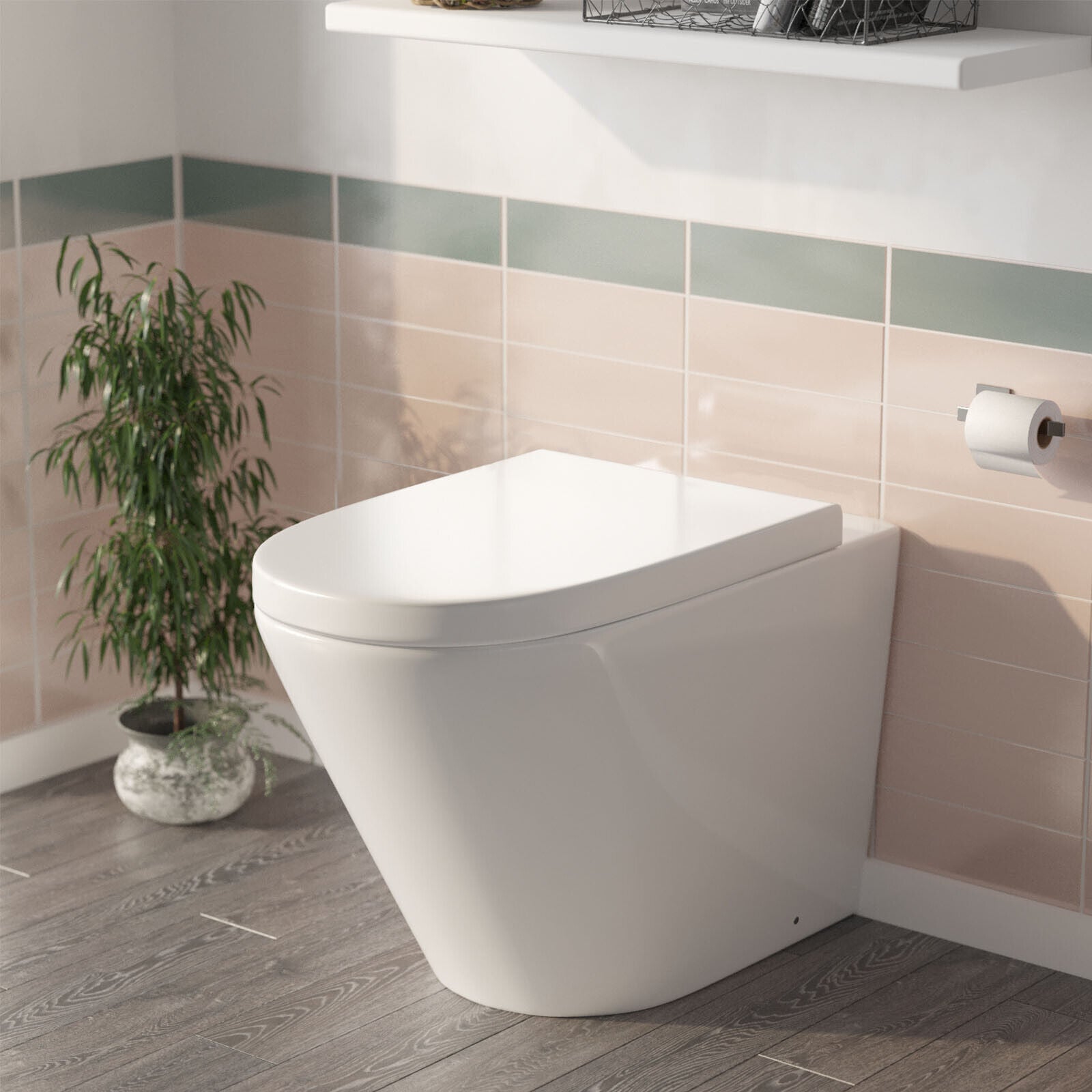 Bathroom Elen Back To Wall WC Rimless Toilet Pan Soft Close Seat + Concealed Cistern