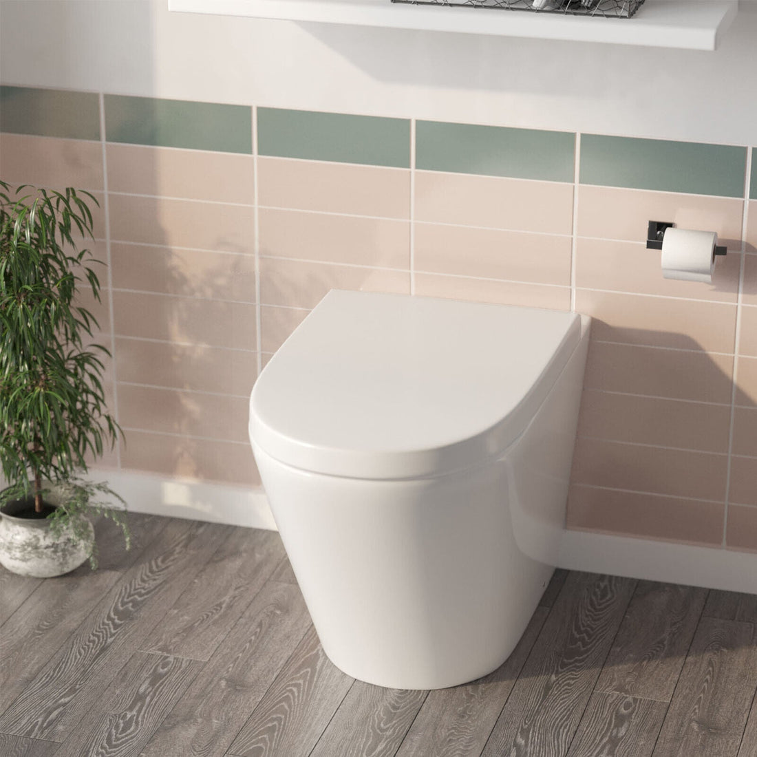 Bathroom Elen Back To Wall WC Rimless Toilet Pan Soft Close Seat + Concealed Cistern