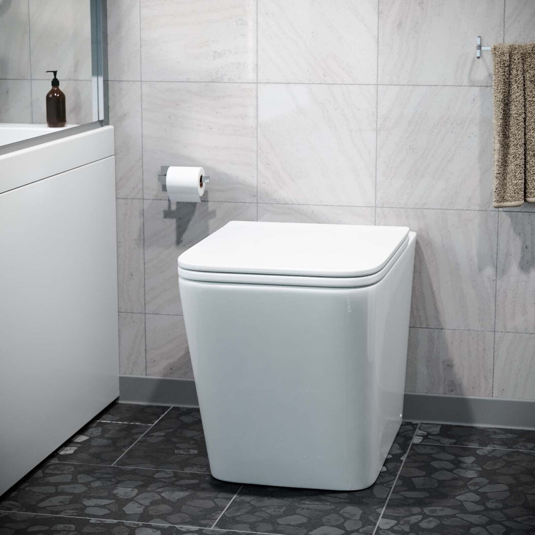 Bathroom Elora Back To Wall WC Rimless Toilet Pan Soft Close Seat + Concealed Cistern