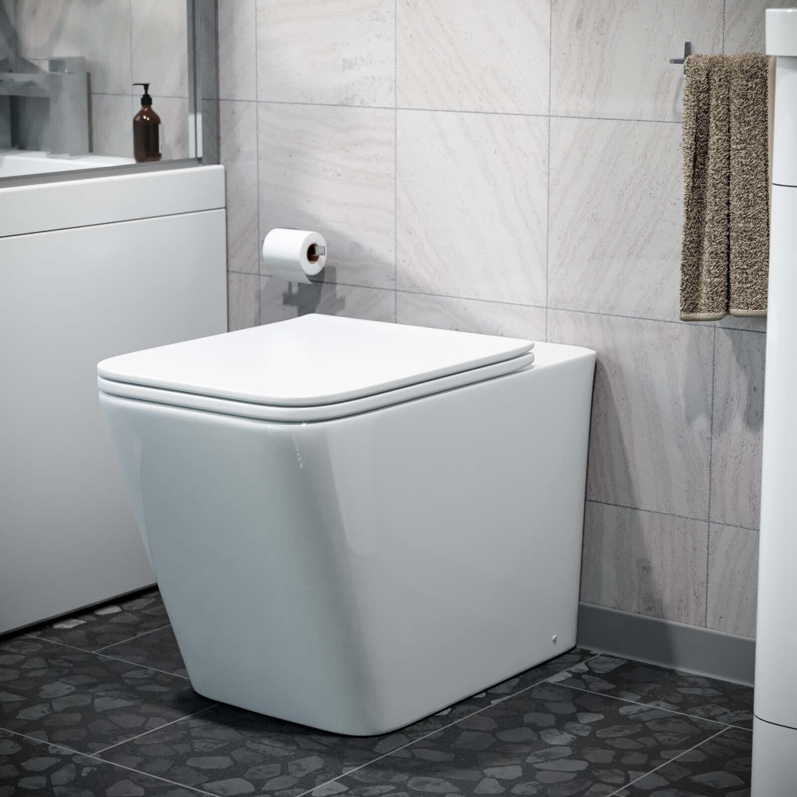 Bathroom Elora Back To Wall WC Rimless Toilet Pan Soft Close Seat + Concealed Cistern